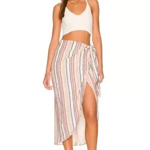 Free People Aubrey Sarong Skirt Striped Printed Wrap Tie Cotton Midi S US 4